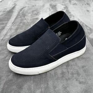 Calto Slip On Sneakers Size 9 Leather Loafers 3" Taller Perforated Navy $150